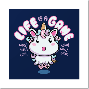 Unicorn Gamer Life Is A Game Posters and Art